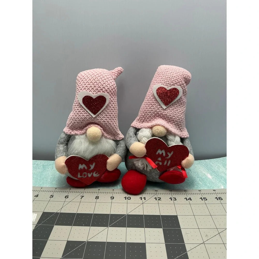 Valentine's Day Gnome Plush Set 2pc Pink Heart My Love My All Holiday Decor 10